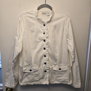 Chico's Optic White Ocean Beach Salt Wash Long Sleeve Jacket Size 2